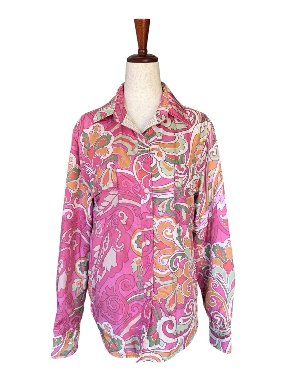 Etro Pink Paisley Poly Snap Up Shirt Overshirt Jacket Windbreaker sz 46 Large